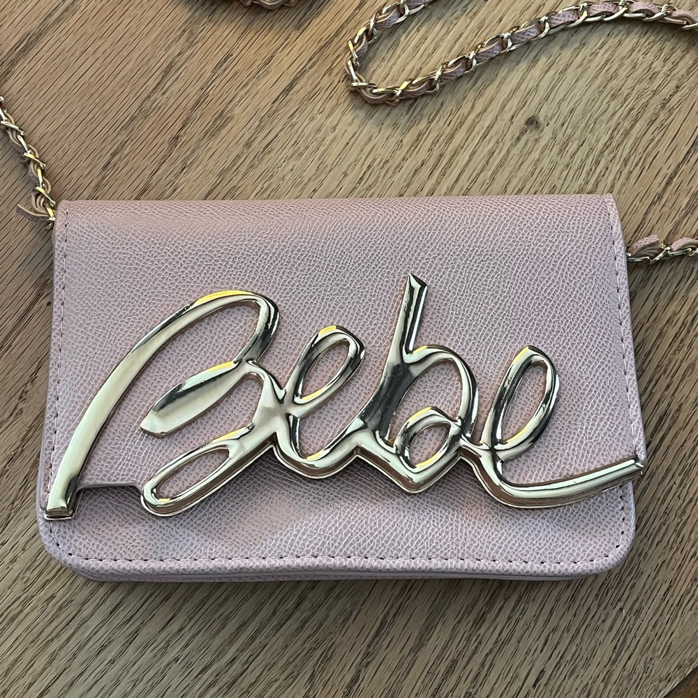 bebe Pink Crossbody with Gold Script Logo Plaque